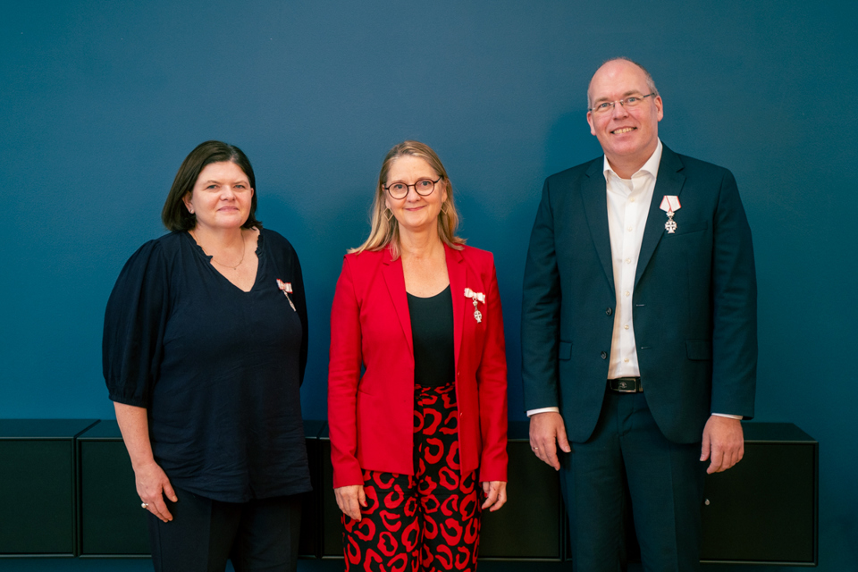 Winnie Jensen, Lone Kørnøv and Poul Duedahl honoured with royal order of chivalry. Photo: Lasse Møller Badstue